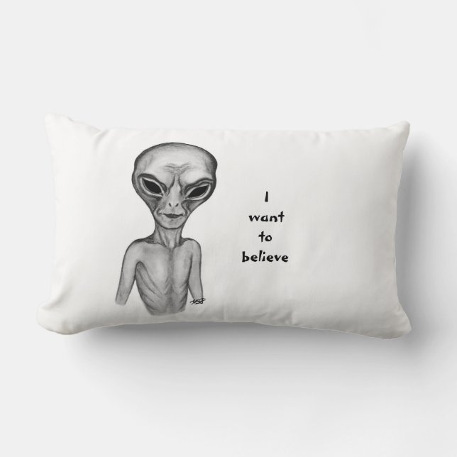 Cojín Lumbar Grey Alien , quiero creer (Anverso)