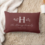 Cojín Lumbar Greyish Red Personalized Family Name Monogram<br><div class="desc">This design feature the family monogram,  name and year establish on the front and "Home Sweet Home" on the back. This simple stylish pillow is a perfect additional to your family room decoration. It is also a perfect gift for house warming,  newlywed couple and family gift.</div>