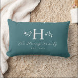 Cojín Lumbar Greyish Turquoise Personalized Last Name Monogram<br><div class="desc">This design feature the family monogram,  name and year establish on the front and "Home Sweet Home" on the back. This simple stylish pillow is a perfect additional to your family room decoration. It is also a perfect gift for house warming,  newlywed couple and family gift.</div>