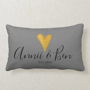 Cojín Lumbar Gris de pizarra personalizable. boda de corazón do