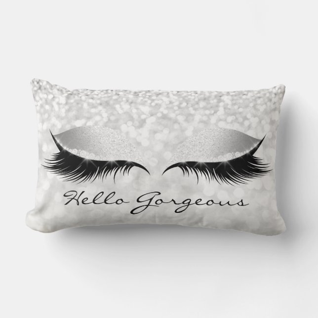 Cojín Lumbar Gris Gris Gray Makeup Lashes Hola Gorgeous (Anverso)