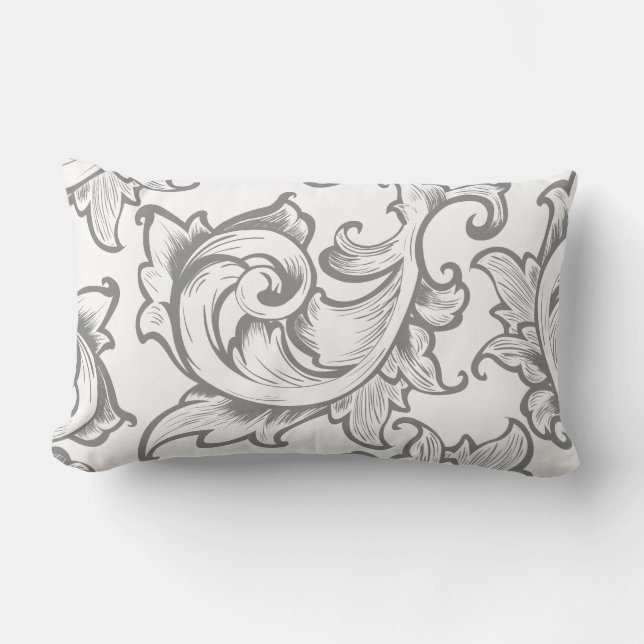 Cojín Lumbar Gris Ornate Greek Leaves Scrolls (Anverso)