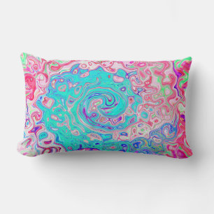 Cojín Lumbar Groovy Aqua Blue and Pink Resumen Swirte Retro