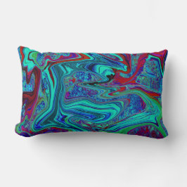 Cojín Lumbar Groovy Resumen de arte retro en azul y rojo