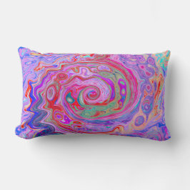 Cojín Lumbar Groovy Resumen Retro Rojo, Púrpura y Rosa Swirl