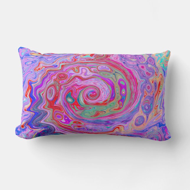 Cojín Lumbar Groovy Resumen Retro Rojo, Púrpura y Rosa Swirl (Anverso)