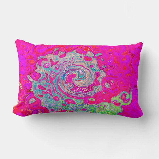 Cojín Lumbar Groovy Resumen Verde azulado Azul y Rojo Swirl (Anverso)