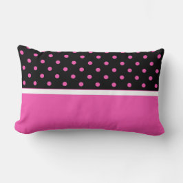 Cojín Lumbar Guay rosa y negro, puntos de polka. ¡Agrega tu nom