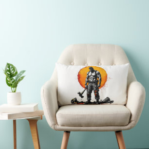 Cojín Lumbar guerrero bárbaro fantasía medieval humThrow Pillow