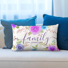 Cojín Lumbar Guión de la familia de acuarela floral monograma p