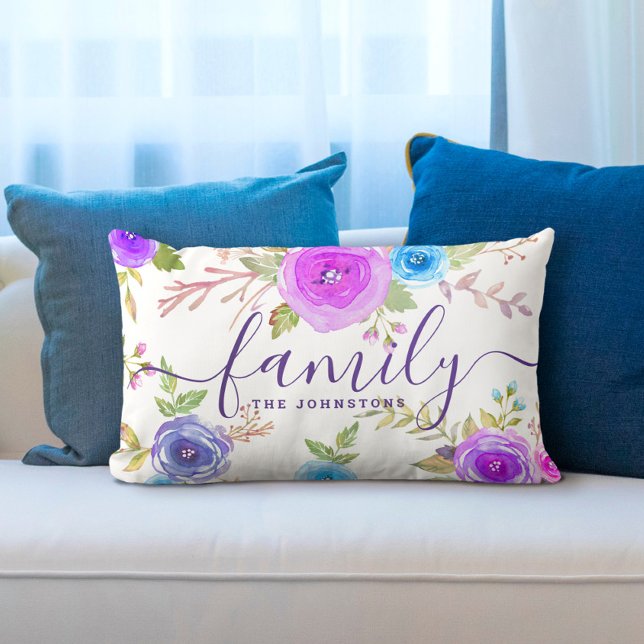 Cojín Lumbar Guión de la familia de acuarela floral monograma p (Subido por el creador)