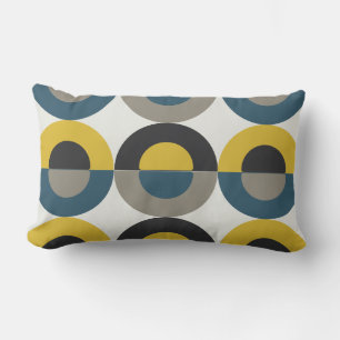 Cojín Lumbar Gunmetal amarillo azul moderno de medio siglo