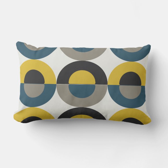Cojín Lumbar Gunmetal amarillo azul moderno de medio siglo (Anverso)