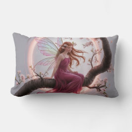 Cojín Lumbar Hada mágica entre flores de cerezo – Ilustración d