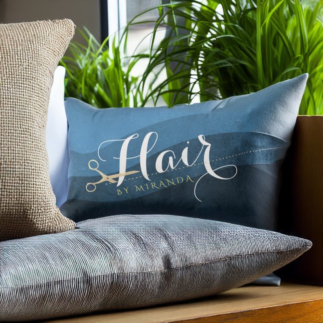 Cojín Lumbar Hair Salon Hairstylist modernas tijeras azules y d (Subido por el creador)