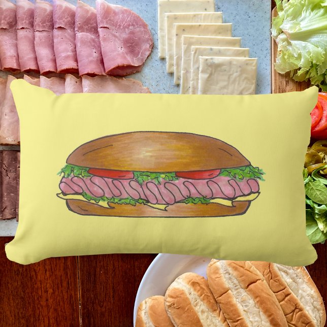 Cojín Lumbar Ham y Cheese Deli Sandwich Sub Hoagie Grinder (Ham and cheese hoagie pillow)