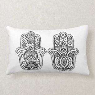 Cojín Lumbar Hamsa dibujado mano con los ornamentos
