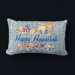 Cojín Lumbar Hanukkah Chanukah Menorah Patrón de color azul<br><div class="desc">Este diseño fue creado a través del arte digital. Se puede personalizar haciendo clic en el botón personalizar y cambiando el color, agregando un nombre, iniciales o tus palabras favoritas. Contáctame en colorflowcreations@gmail.com si quieres tener este diseño en otro producto. Compra mi pintura de acrílico abstracta original a la venta...</div>
