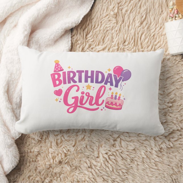 Cojín Lumbar Happy Birthday Girl Pillow Cute Party  (Manta)