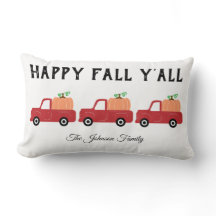 Happy Fall Y'all Red Truck Calabaza Lumbar Pillow