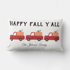 Cojín Lumbar Happy Fall Y'all Red Truck Calabaza Lumbar Pillow