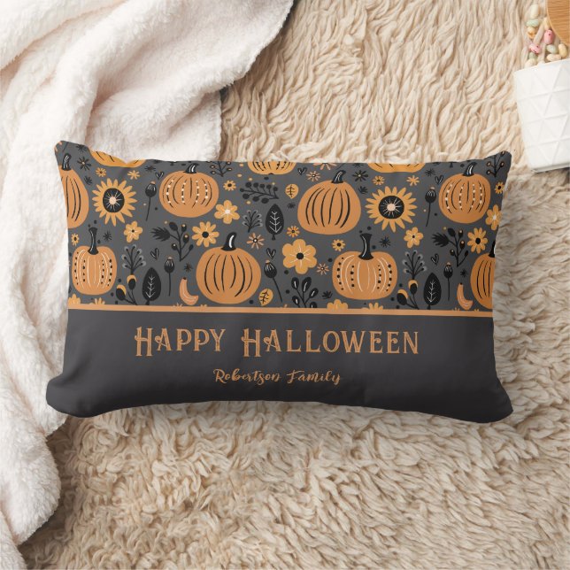 Cojín Lumbar Happy Halloween Fall Pumpkin Family Name (Manta)