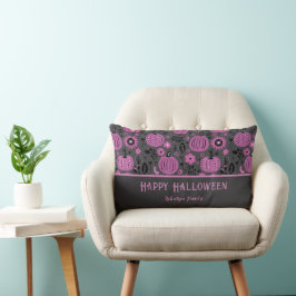 Cojín Lumbar Happy Halloween Purple Pumpkin Family Name