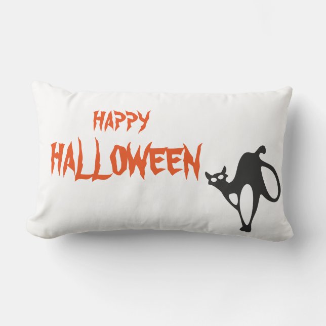 Cojín Lumbar Happy Halloween Scary Cat White Thing (Anverso)