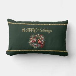 Cojín Lumbar Happy Holidays Lumbar Pillow with Cardinal Wreath