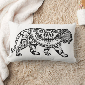 Cojín Lumbar Henna Pattern Lion Art Black and White