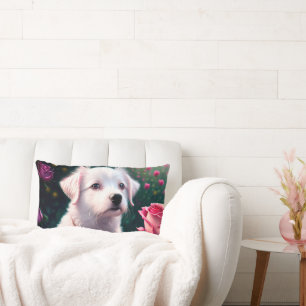 Cojín Lumbar Hermosa Colección De Perros Y Rosas