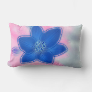 Cojín Lumbar Hermosa Neon Blue Lily Flor Pillow Cushion
