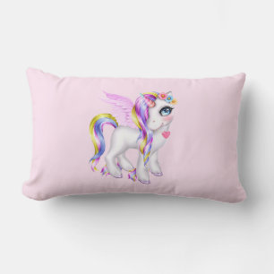 Cojín Lumbar Hermosa unicornio con arcoiris