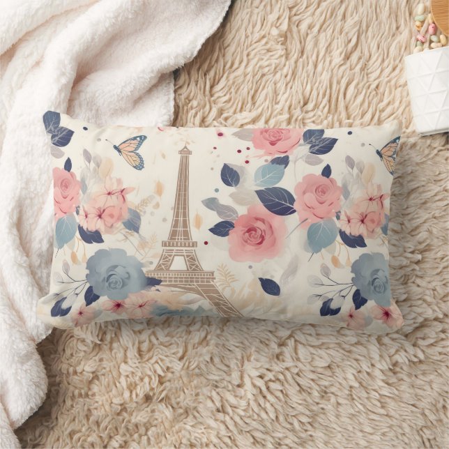 Cojín Lumbar Hermosas flores y la Torre Eiffel París (Manta)