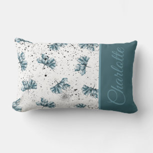 Cojín Lumbar Hermoso azul de acero monograma Floral
