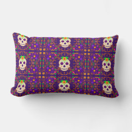 Cojín Lumbar Hermoso cráneo con flores Día de los Muertos
