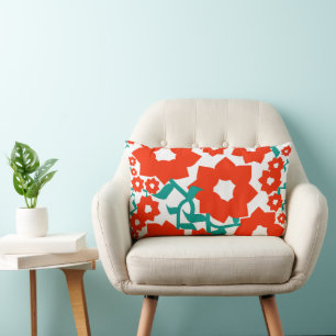 Cojín Lumbar hermoso patrón de flores rojas para navidades