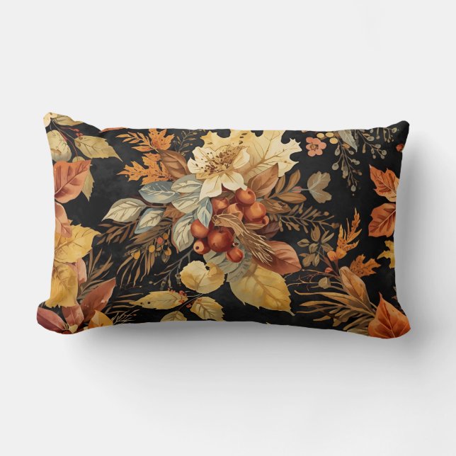 Cojín Lumbar Hermoso patrón de hojas de Acción de Gracias (Anverso)