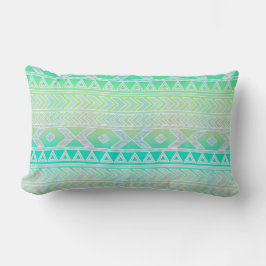 Cojín Lumbar Hermoso patrón estilo azteca verde y azul turquesa