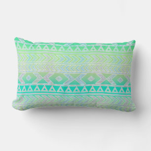 Cojín Lumbar Hermoso patrón estilo azteca verde y azul turquesa