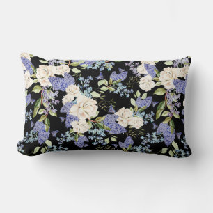 Cojín Lumbar Hermoso patrón floral Rosa de lino