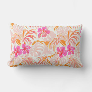 Cojín Lumbar Hermoso patrón vintage de hibisco rosa hawaiano