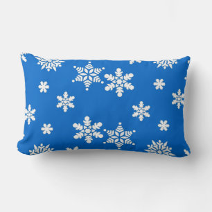 Cojín Lumbar Hermosos copos de nieve blancos sobre fondo azul s