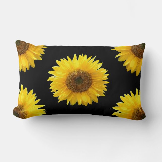 Cojín Lumbar Hermosos girasoles amarillos en negro (Anverso)
