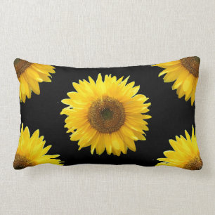 Cojín Lumbar Hermosos girasoles amarillos en negro