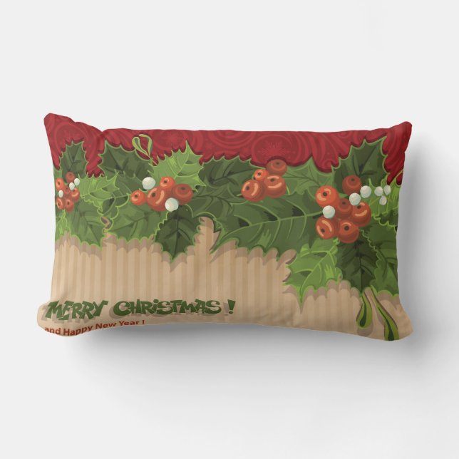 Cojín Lumbar Hermosos Navidades Holly Square Pillow (Anverso)