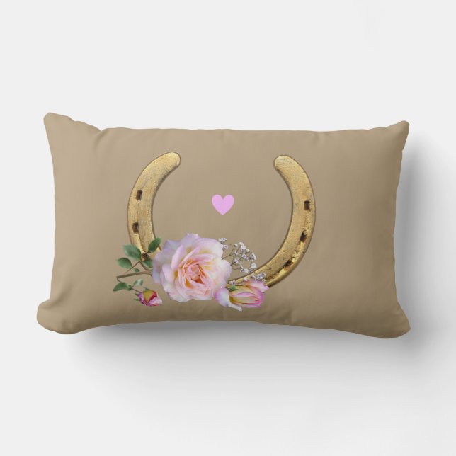 Cojín Lumbar Herradura y flores sobre beige (Anverso)