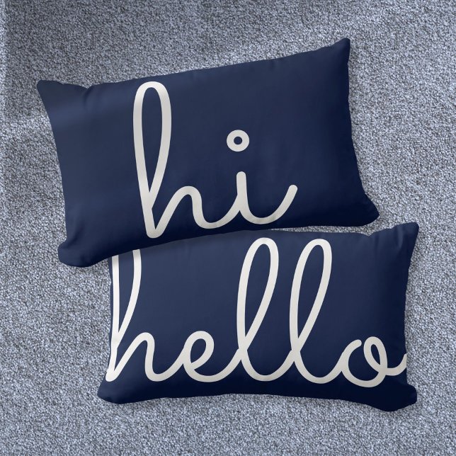 Cojín Lumbar Hi Hello Stylish Fun Navy Blue (Hi Hello Stylish Script Fun Navy Blue Lumbar Pillow)