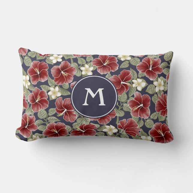 Cojín Lumbar Hibiscus y Plumeria - Marrón (Anverso)