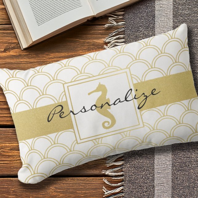 Cojín Lumbar Hipoahorse de Purpurina de oro Art Deco Wave Gold (Subido por el creador)